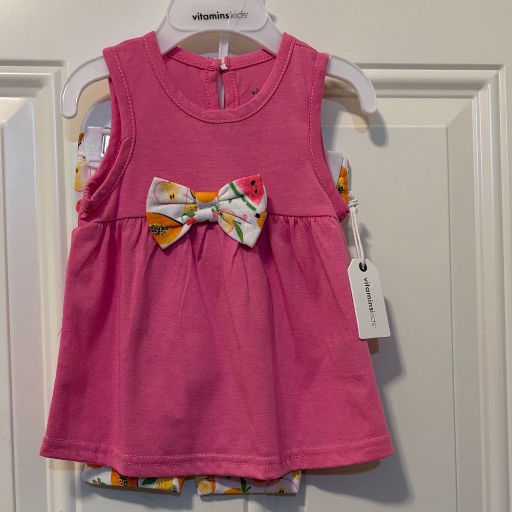 Infant Two-Piece Pink Sleeveless Top with Bow and Pants Set Size 9 Months